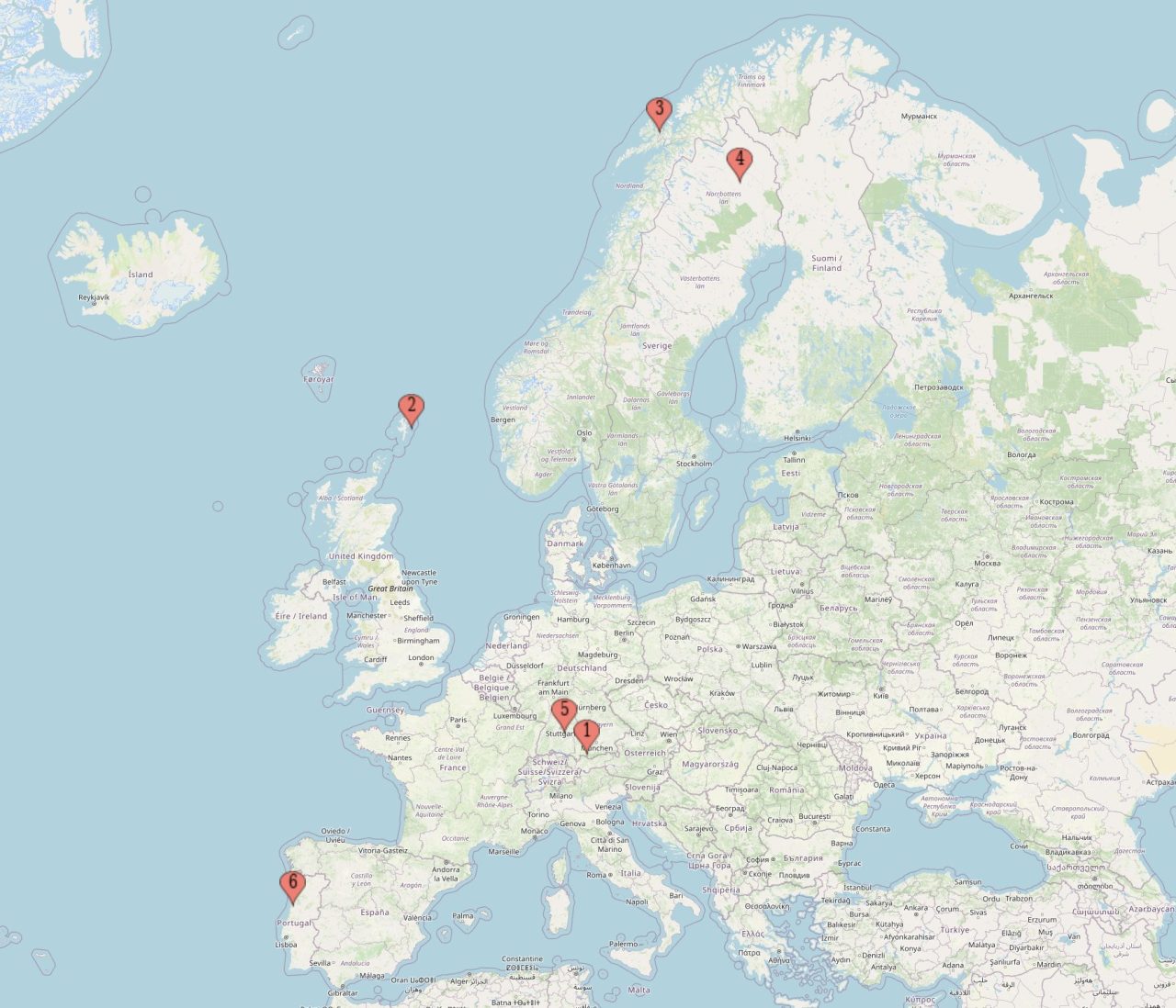 RFA map with primary sites