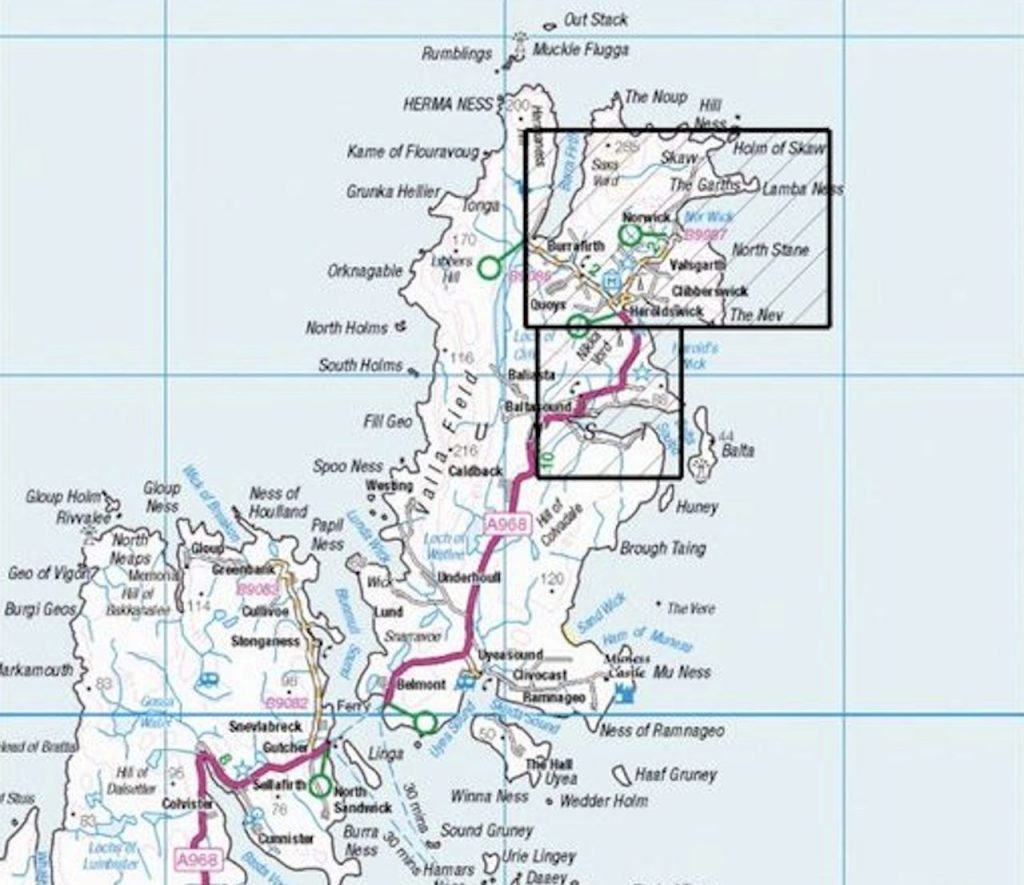 Location of SaxaVord on the Shetland Islands