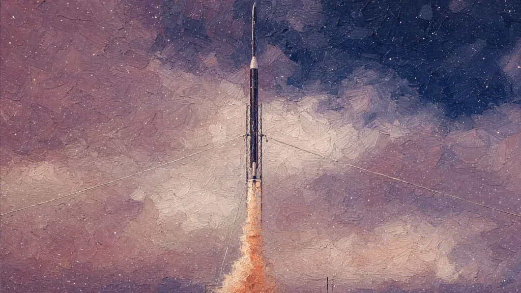 Azad Dreamer rocket leaving the rail on Karman X1 at Etlaq Spaceport, Duqm