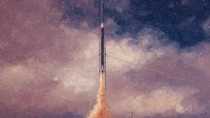 Azad Dreamer rocket leaving the rail on Karman X1 at Etlaq Spaceport, Duqm